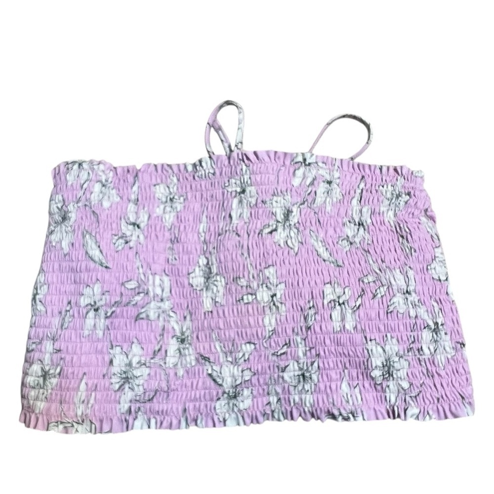 Decree Women's Sizeโ XXL Bandeau Smocked Tube Swim Top Purple Floral Corset Back